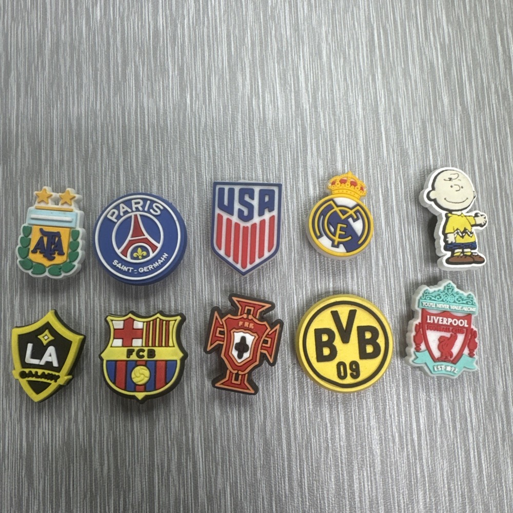 Soccer Team Shoe Charms Lot 10pc FCB PSG BVB Real LA Liverpool Jibbitz Style‎
